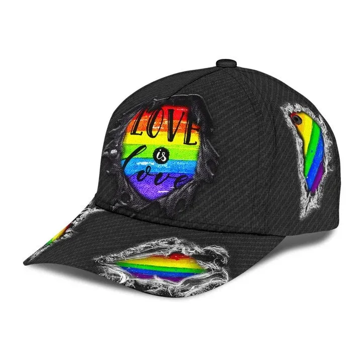 Pride Lesbian 3D Classic Cap, Black Jean Background Love Is Love LGBT Printing Baseball Cap Hat