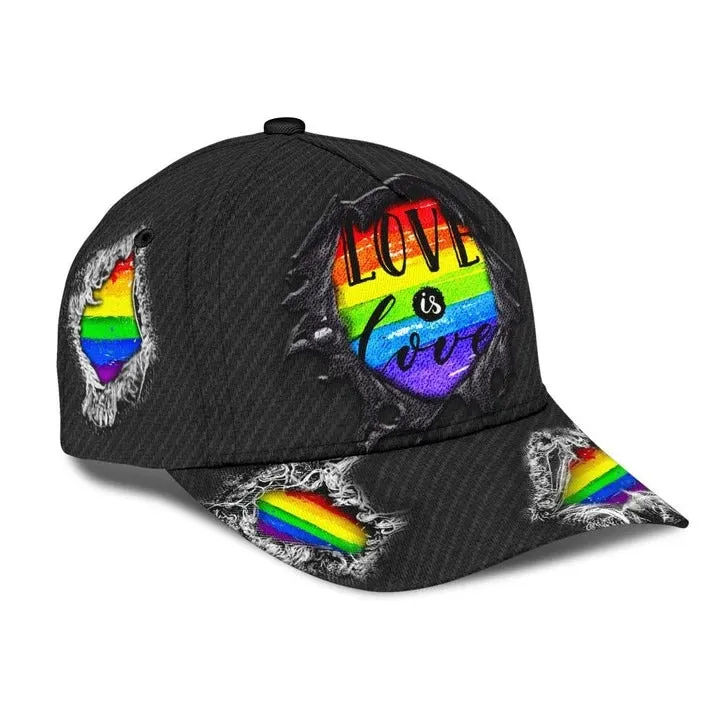 Pride Lesbian 3D Classic Cap, Black Jean Background Love Is Love LGBT Printing Baseball Cap Hat