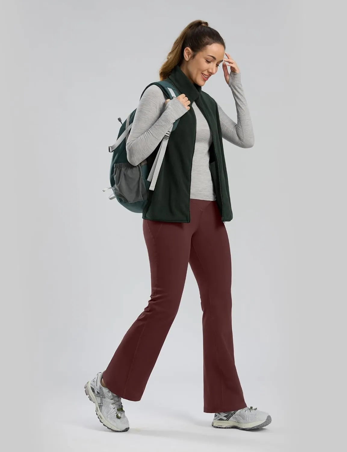 Seamaid Women's Fleece Lined Pants 30" Water Resistant Crossover Flare Leggings Winter Bell Bottom Yoga Pants with Pockets