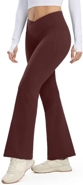 Seamaid Women's Fleece Lined Pants 30" Water Resistant Crossover Flare Leggings Winter Bell Bottom Yoga Pants with Pockets