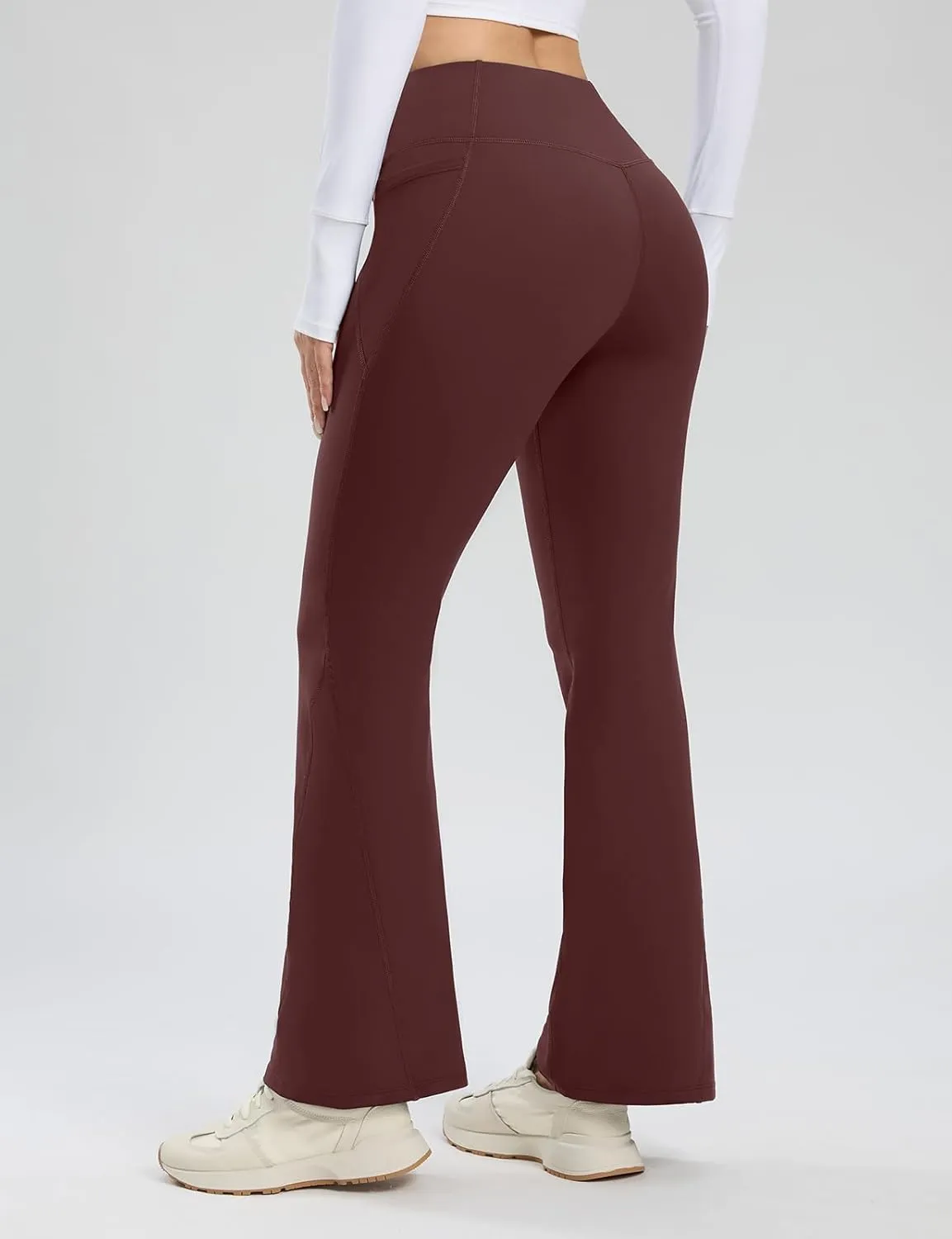 Seamaid Women's Fleece Lined Pants 30" Water Resistant Crossover Flare Leggings Winter Bell Bottom Yoga Pants with Pockets