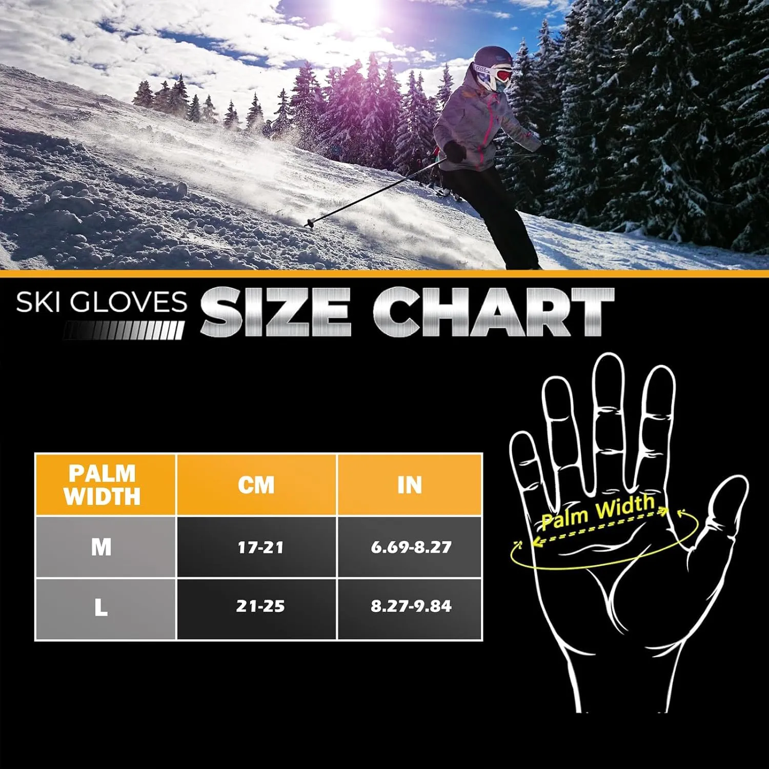 Ski Gloves Mittens for Women Snow Glove for Men Winter Stylish Windproof, Warm Fleece-Lined Skiing Snowboarding Sports Outdoors