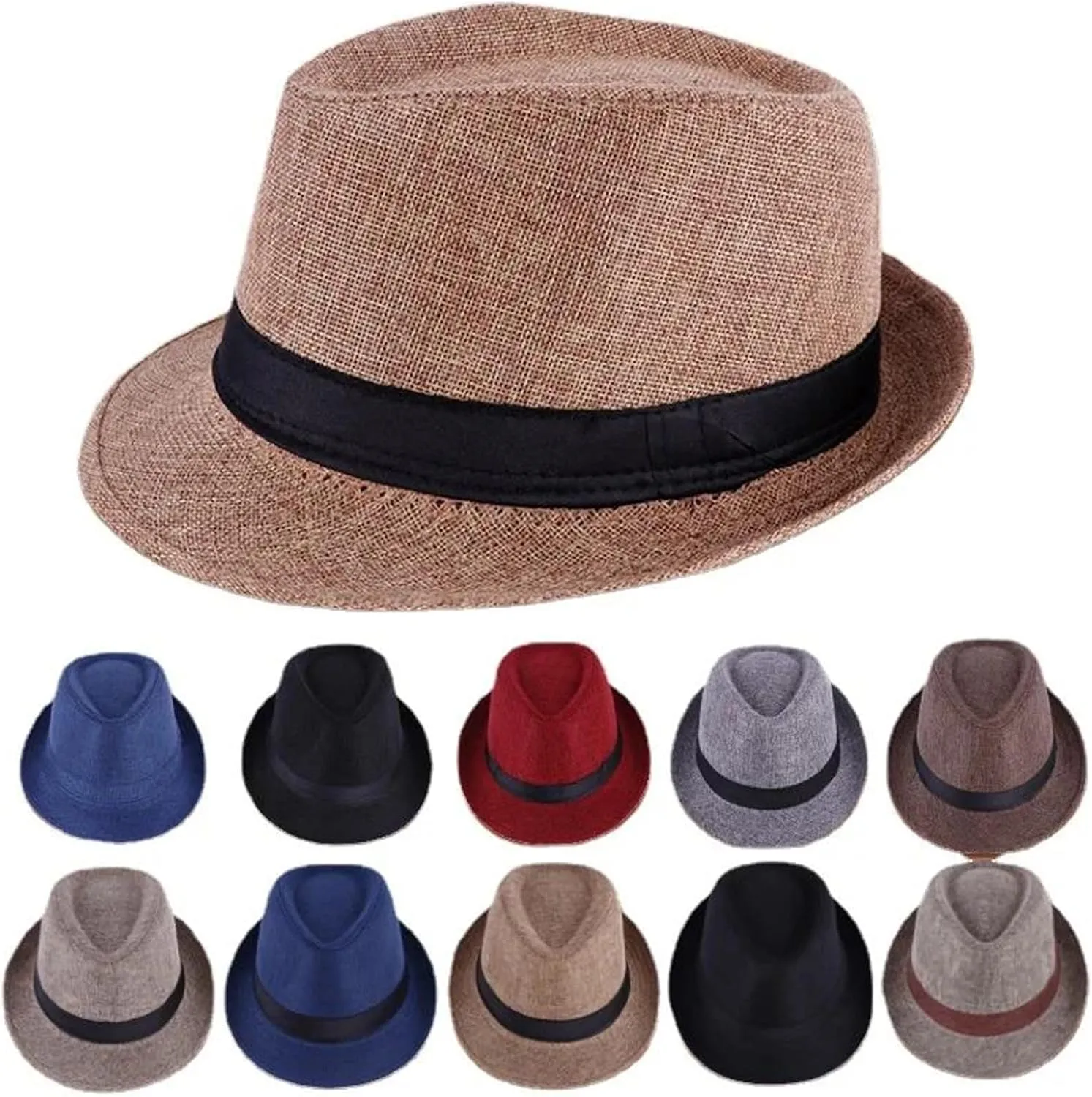 Spring&Summer Men's Hats Fedoras Imitation Linen Top Jazz Adult Bowler Hats