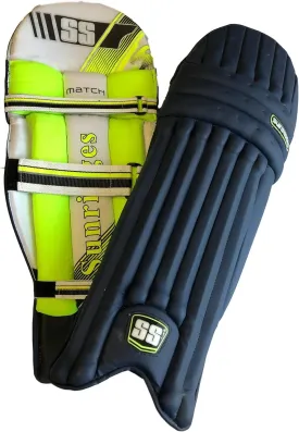 SS Cricket Match Premium Batting Leg Guards - Adult and Junior Size, Choice of Mulitple Colors (Navy, White, Black, Green, Royal Blue)