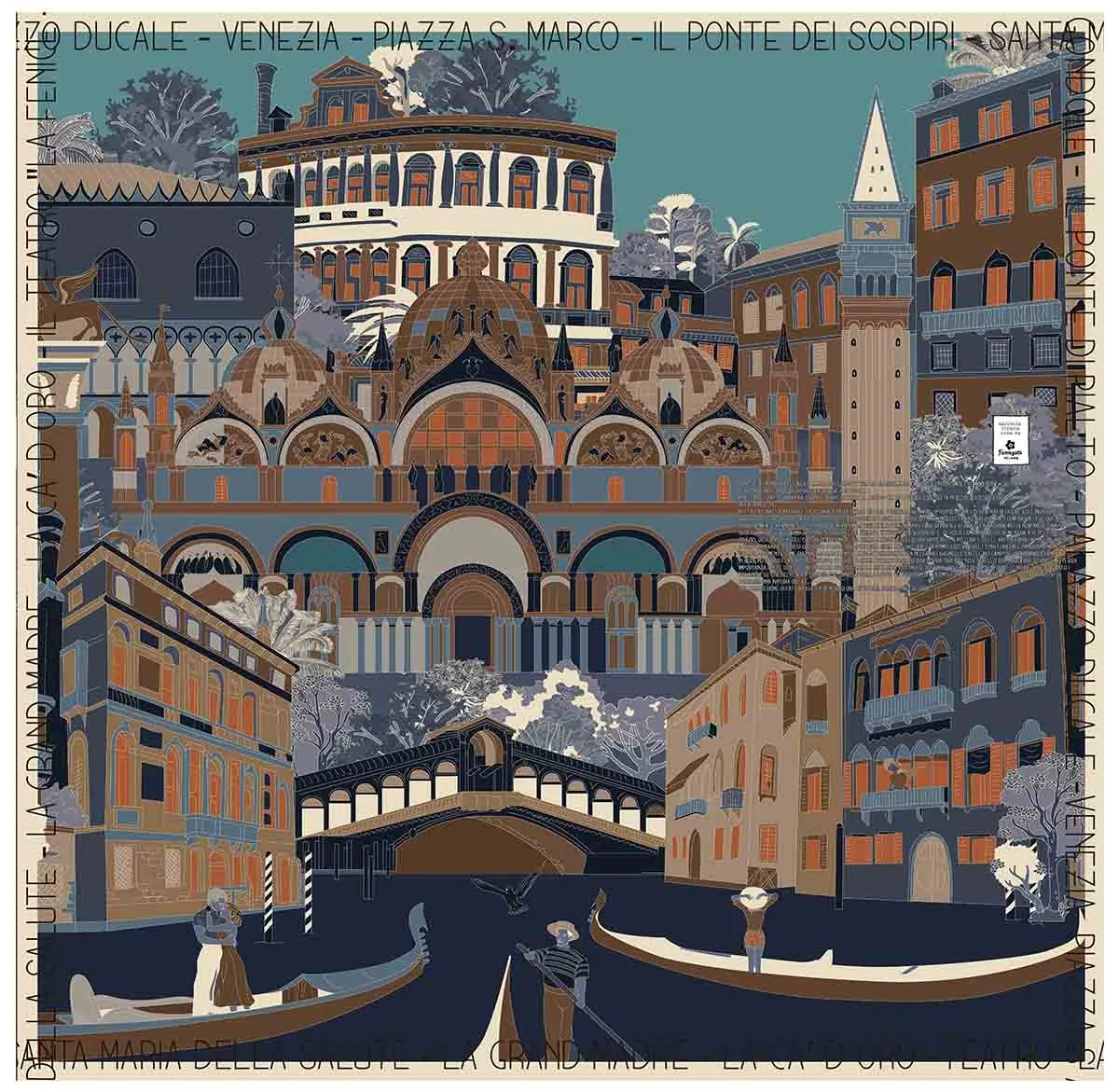 Venice Brown silk scarf 90
