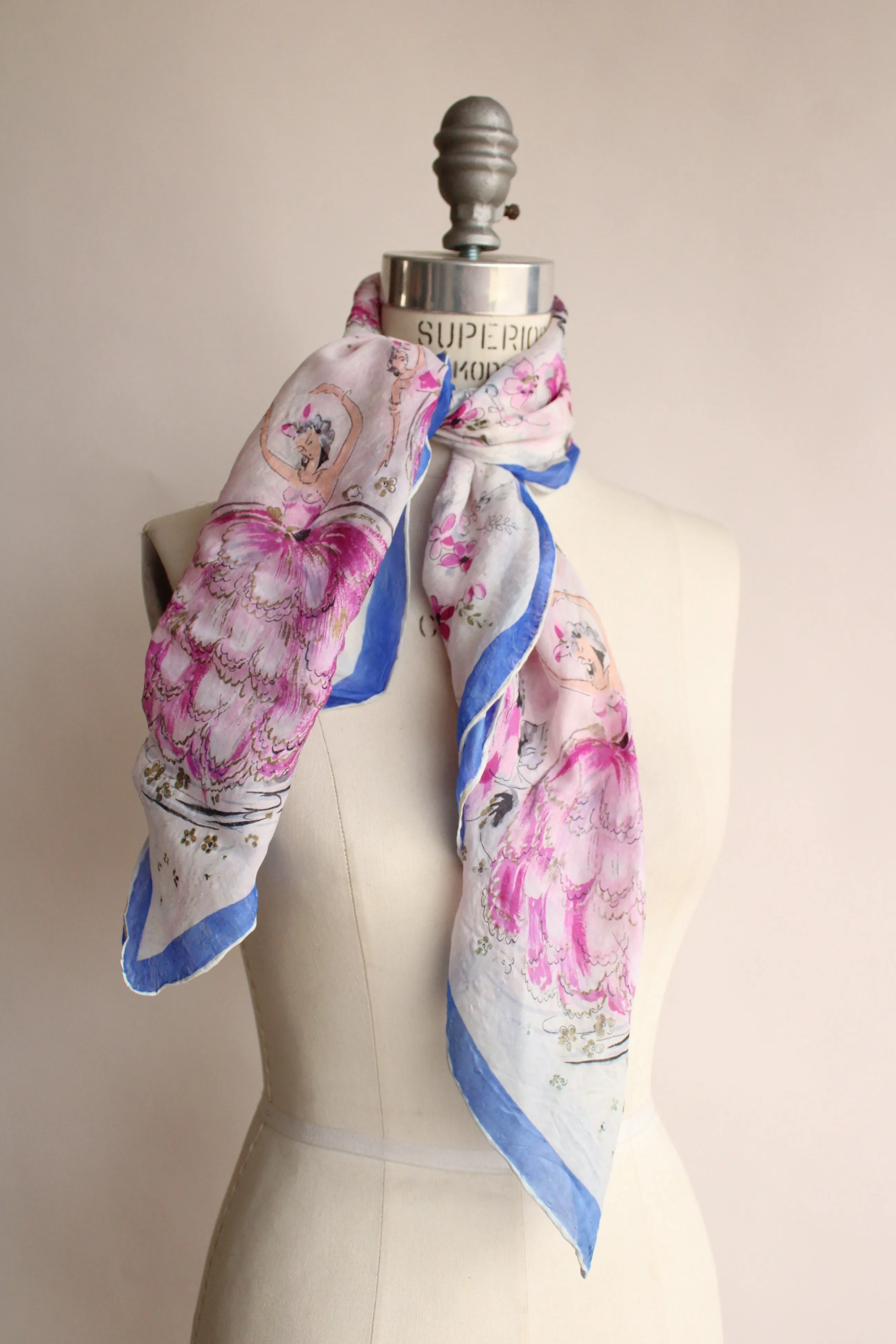Vintage 1940s Ballerina Novelty Print Scarf