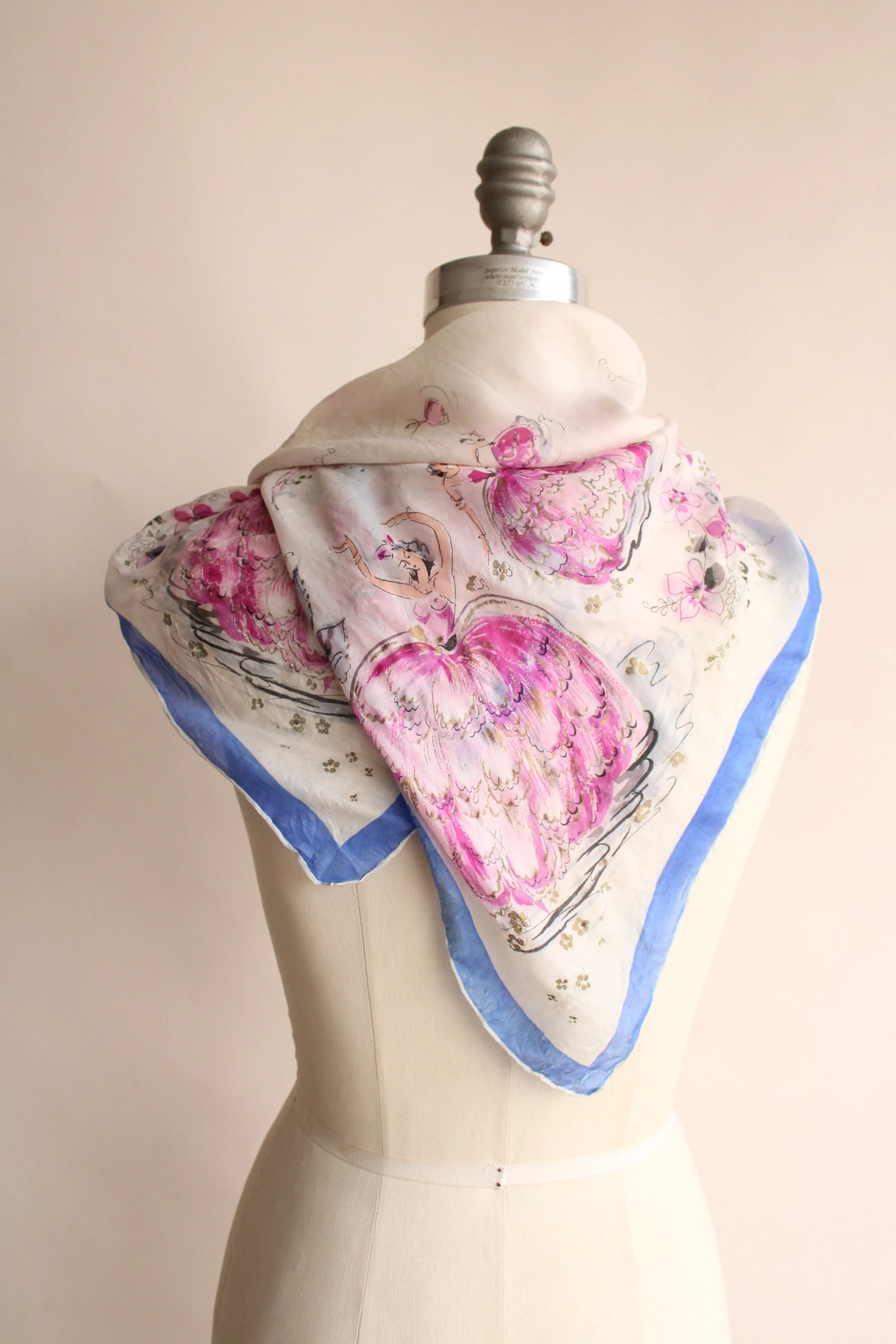 Vintage 1940s Ballerina Novelty Print Scarf