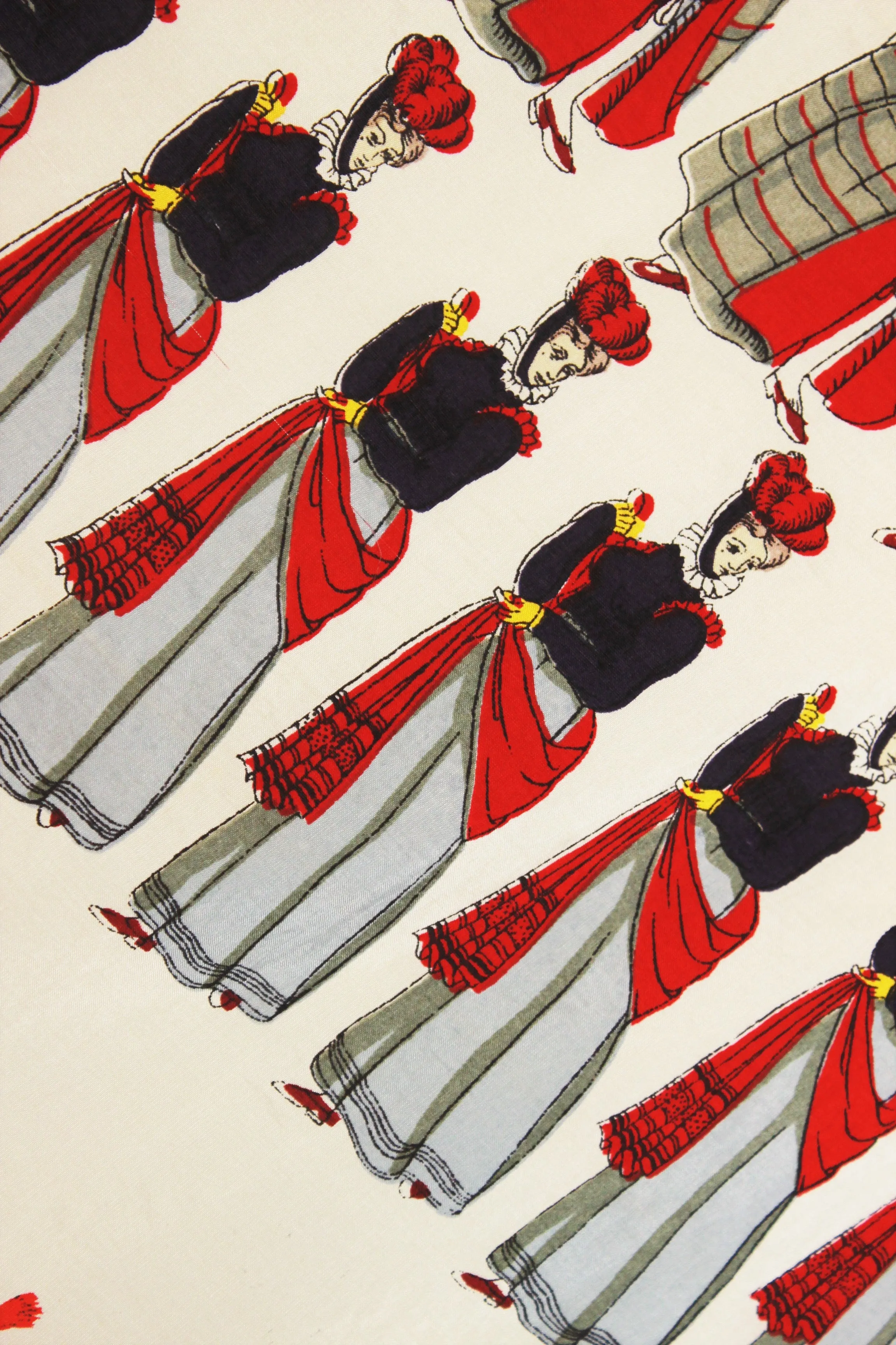 Vintage 1940s Silk Scarf,  People and Horses Novelty Print