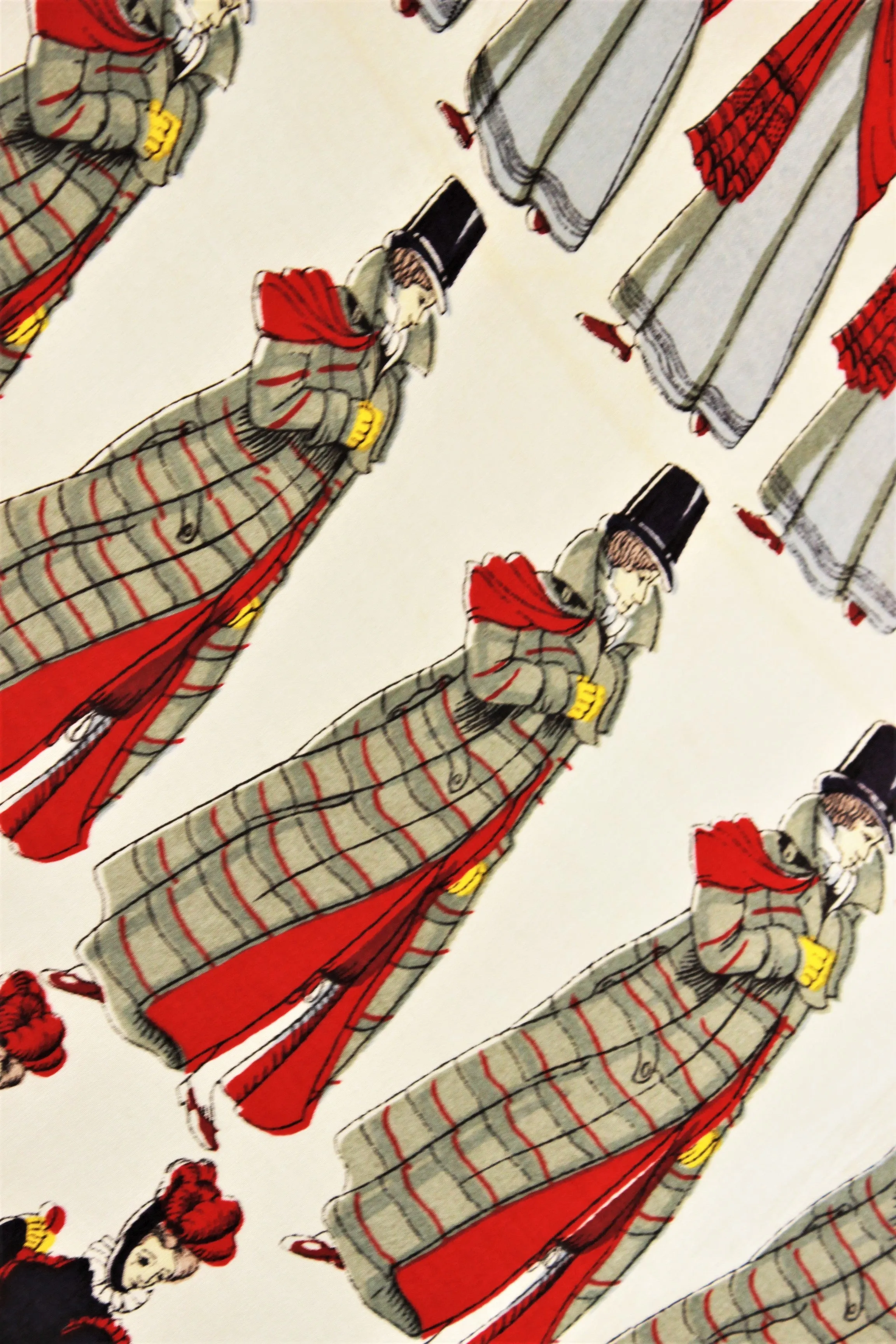 Vintage 1940s Silk Scarf,  People and Horses Novelty Print