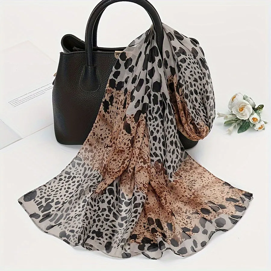 Vintage Leopard Chiffon Scarf Versatile Sunproof Shawl  Towel
