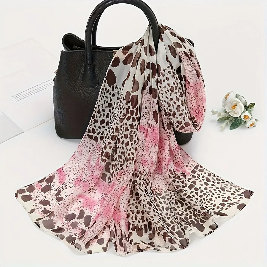 Vintage Leopard Chiffon Scarf Versatile Sunproof Shawl  Towel