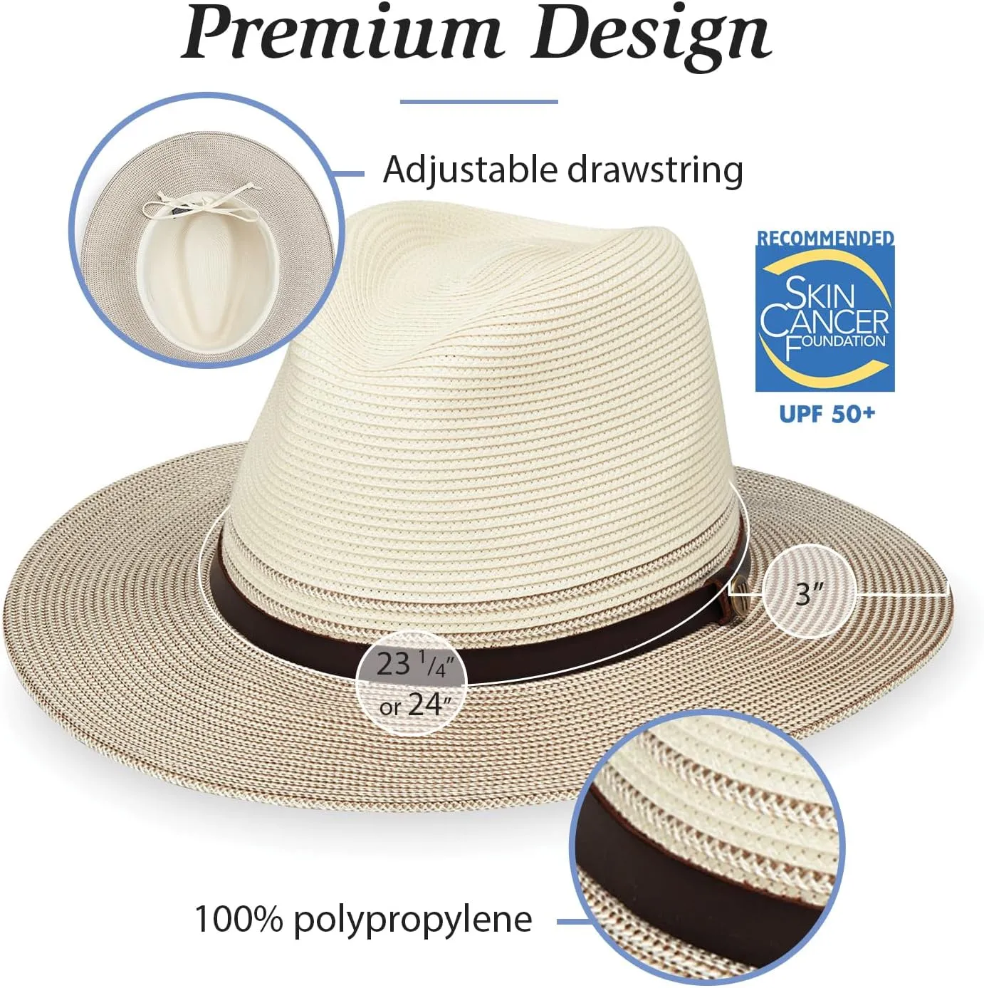 Wallaroo Hat Company Mens Carter Fedora  UPF 50  Sun Protection, Wide Brim, Packable Design and Adjustable Sizing