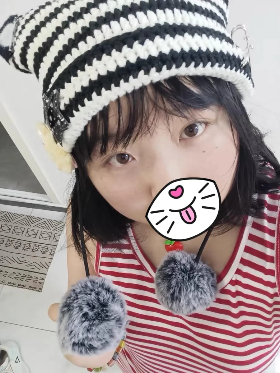 Women Y2K Cat Ear Beanie Hat with Pom Poms Star Accessories Goth Grunge Crochet Knitted Slouchy Skully Caps Alt Emo Clothes