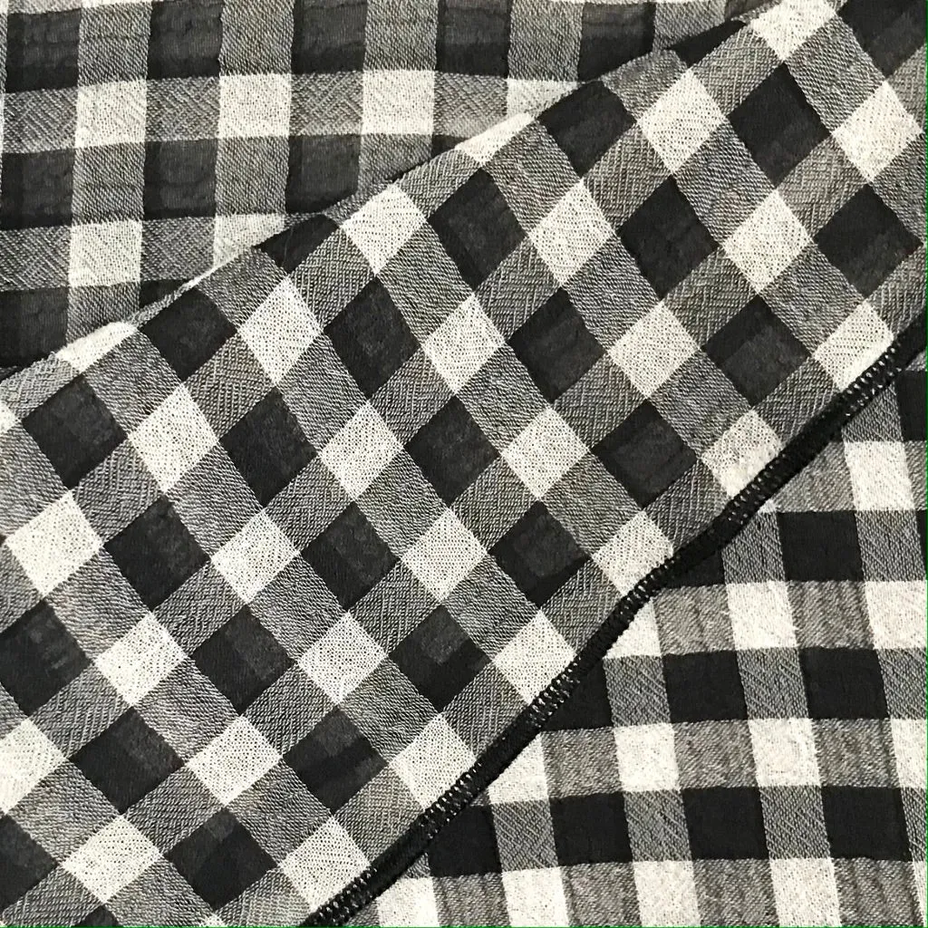 Women's Black White Gingham Chiffon Headscarf