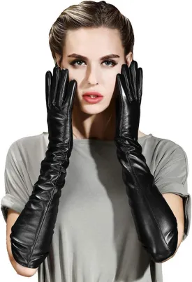 Womens Long Leather Gloves Winter Touchscreen Opera Evening Dress Driving Gloves