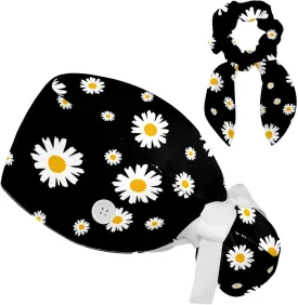 Work Caps Bouffant Surgical Cap with Hair Tie Cow Skin Print Pink Ponytail Holder Tie Back Scrub Hat