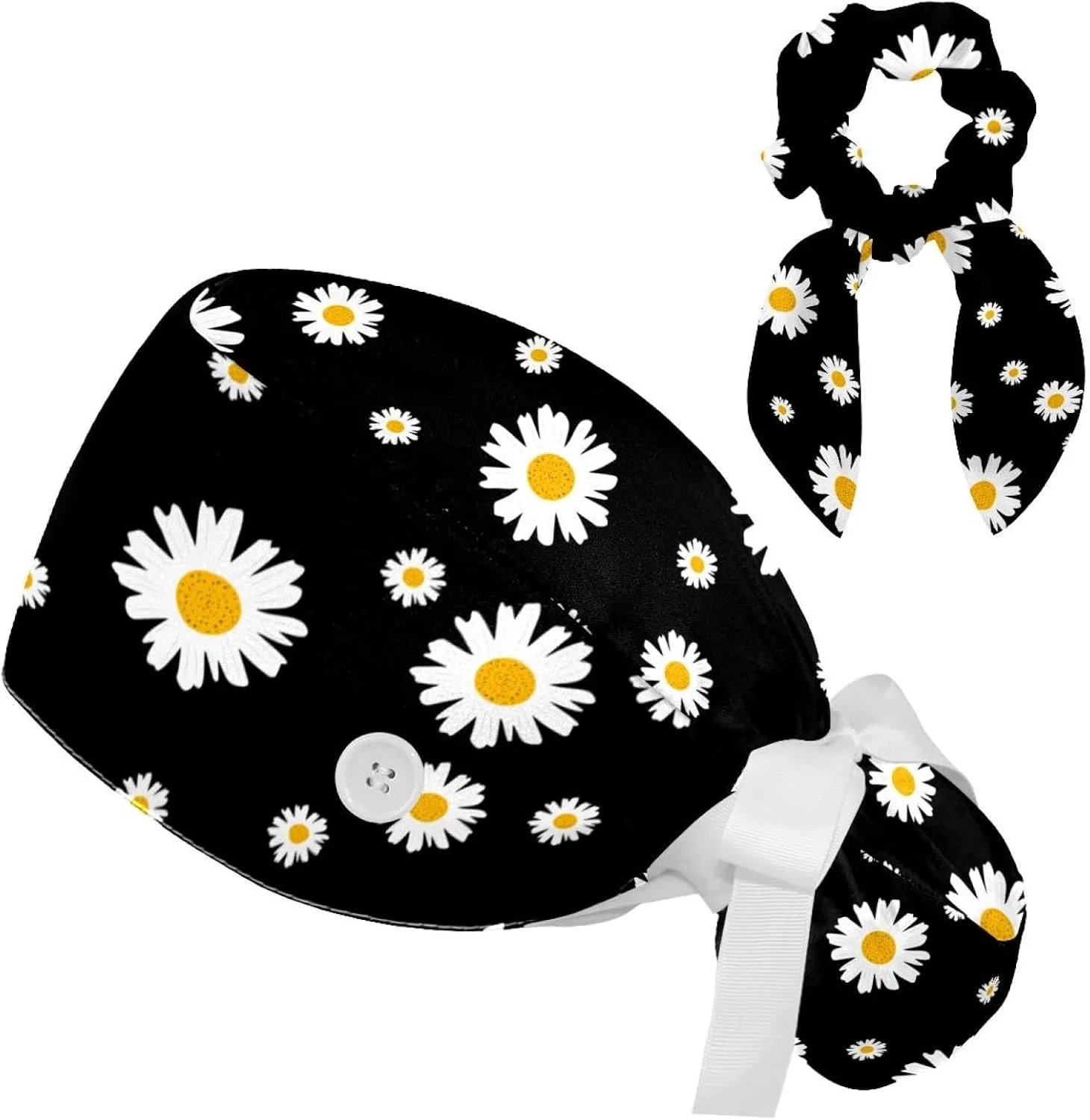 Work Caps Bouffant Surgical Cap with Hair Tie Cow Skin Print Pink Ponytail Holder Tie Back Scrub Hat