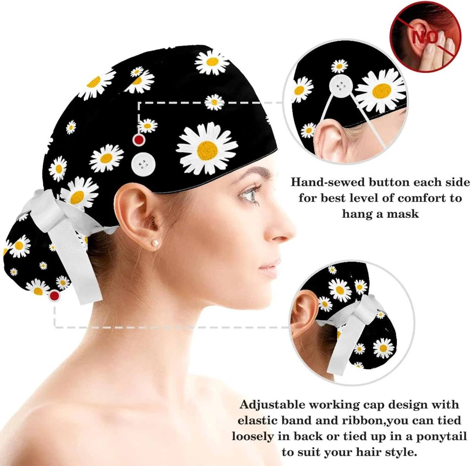 Work Caps Bouffant Surgical Cap with Hair Tie Cow Skin Print Pink Ponytail Holder Tie Back Scrub Hat
