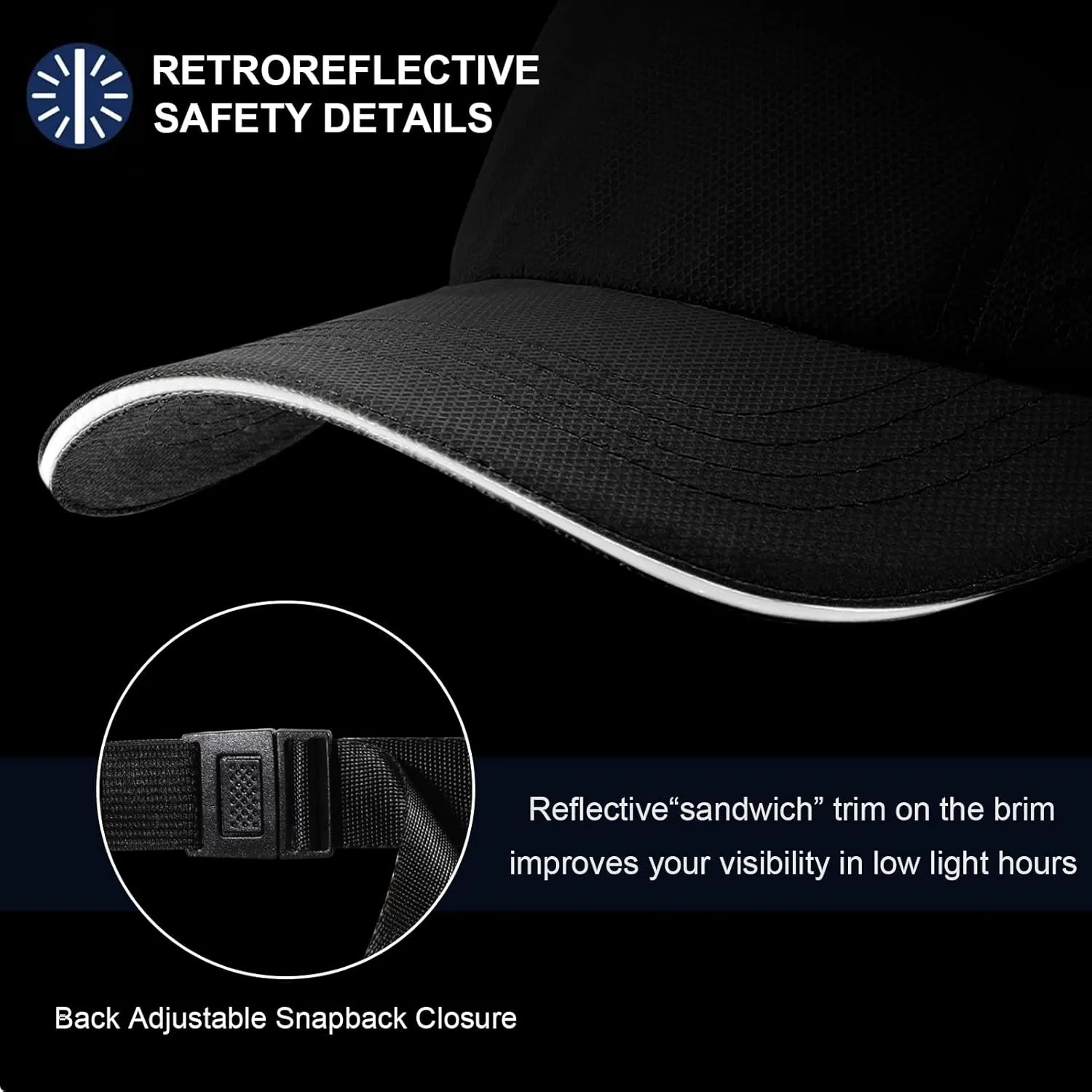 XXL Mens Quick Dry Baseball Cap Cooling Breathable Mesh Sports Cap Lightweight Run Hat with Reflective Trim