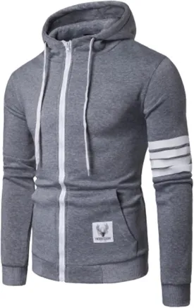 ZUEVI Men's Hoodies Casual Striped Drawstring Hooded And Zipper Closure Hoodie Slim Fit Fleece Sweatshirt